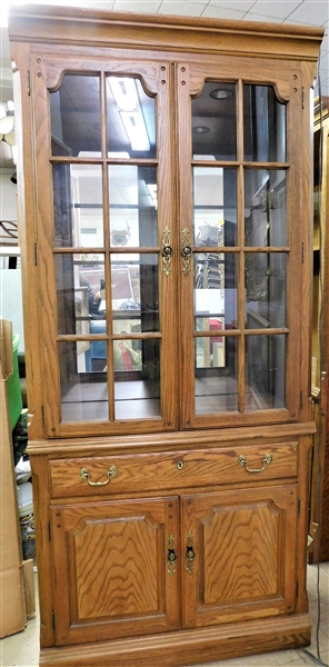Thomasville Furniture Oak Cabinet with 2 Glass Doors - 80" tall 36" by 17"