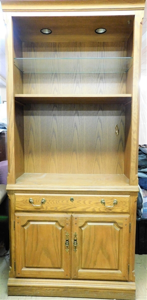 Thomasville Furniture Oak Cabinet with Open Shelves at Top - 80" Tall 36" by 17" - Damage to Back Panel 