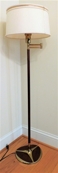 Mid Century Modern Wood and Metal Floor Lamp - Glass Shade, Moveable Arm - 54"