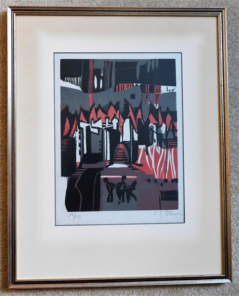 Carl- Heinz Kleiman Original Color Woodcut - Artist Signed and Numbered 19/50 - Scene from Genesis - See Photo "T Framed and Matted - 19 1/2" by 15 1/2"