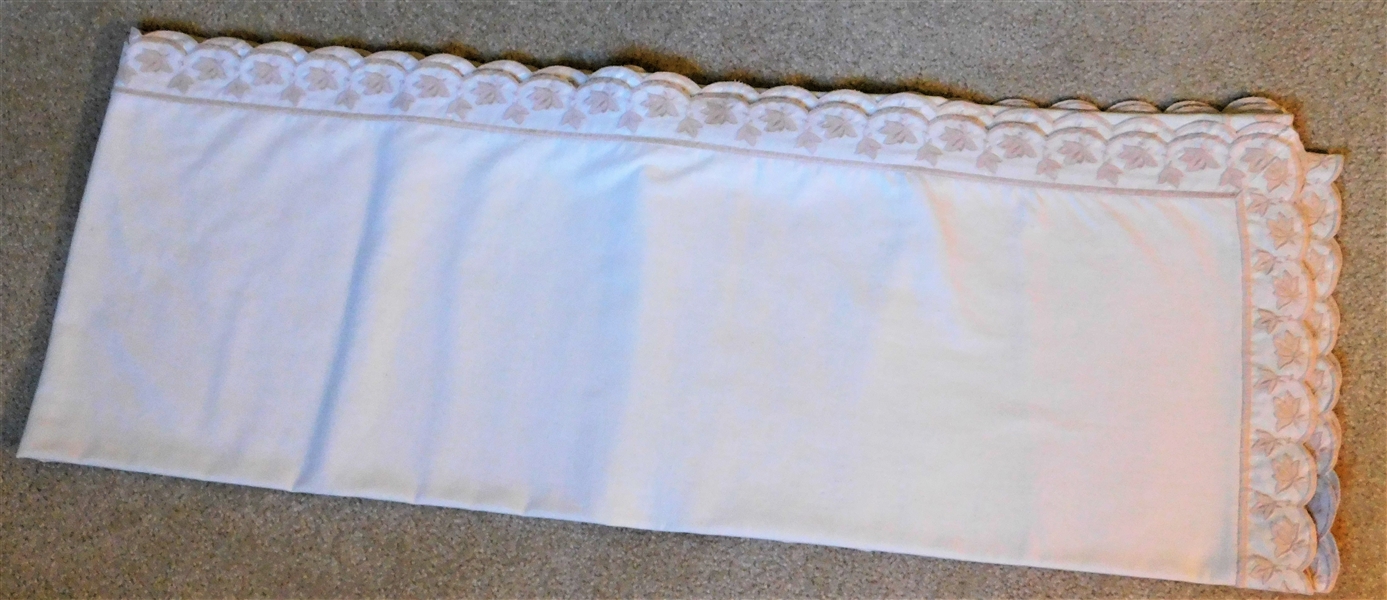 Heirloom Linen Tablecloth with Embroidered Ivy - From Germany in the 1930s Measures  86" by 62"