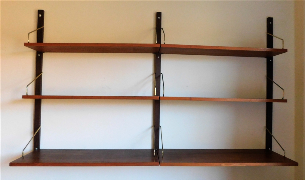 Wood and Brass Graduating Wall Shelves - 39" by 63" 