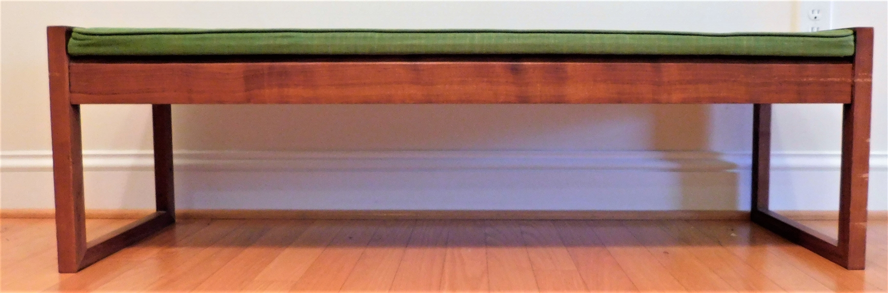 Brown Saltman Furniture Co. Lift Top Light Olive Bench - 15 1/2" tall 53" by 14" - Tag Dated 1966 Mid-Century Modern