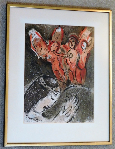 Marc Chagall Lithograph "Sarah and The Angels" Paris 1960 - Framed and Matted - Frame Measures 19 1/2" by 15 1/2"