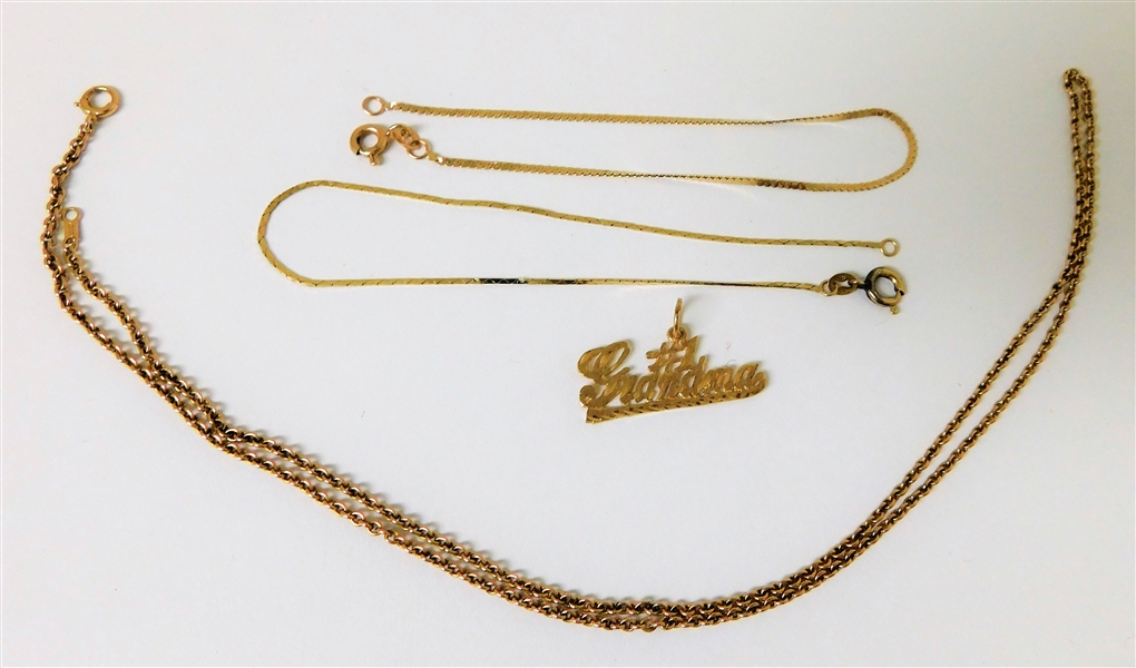 Lot of Gold - 2 Bracelets, 14kt Grandma Pendant, and 10kt Necklace 