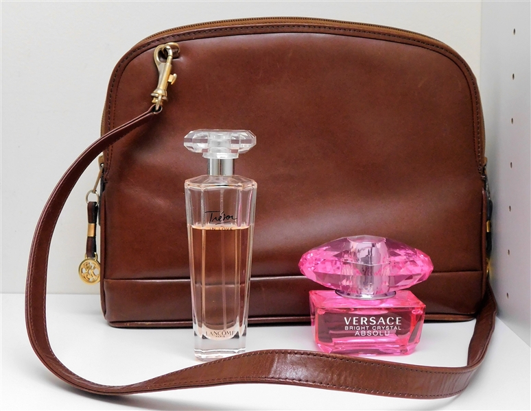 Vintage Ague Purse, Partial Bottles of Versace Bright Crystal and Tresor Lancôme Perfumes