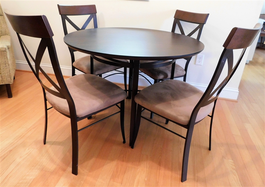 Newer Round Wood and Metal Table with 4 Matching Chairs with Cushioned Seats -Gibo Creations - Table Measures 42" across