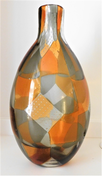 Amber, Gray, and Clear Art Glass Vase - 14" tall 