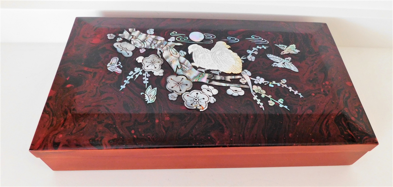 Mother of Pearl and Abalone Decorated Cigarette Box - 2" tall 12" by 7"