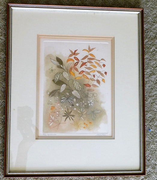 Ann Walker "Ephmere" Original Color Etching Signed and Numbered 65/80 - Framed and Matted - Frame Measures 16" by 13"