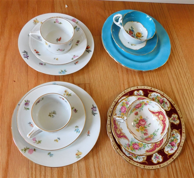 3 Cup and Saucer Trio Sets, 1 Cup and Saucer and 1 Extra Plate