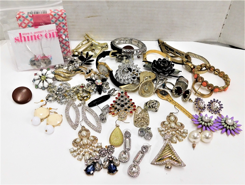 Lot of Costume Jewelry including Watch, Christmas Tree Pin, Etc.