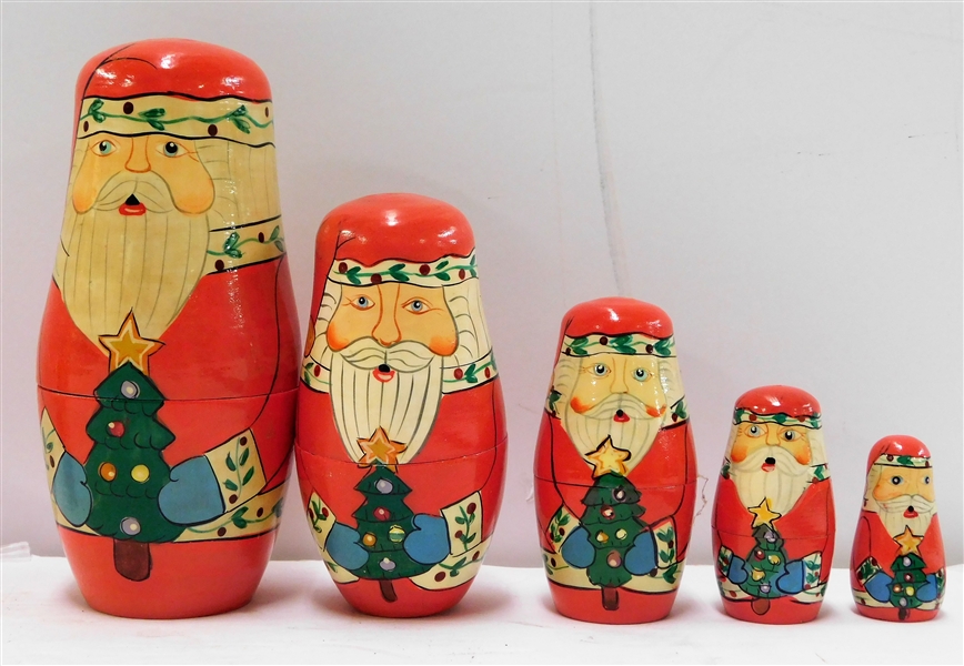 Hand Painted Wood Santa Nesting Dolls - Largest is 5 1/4"