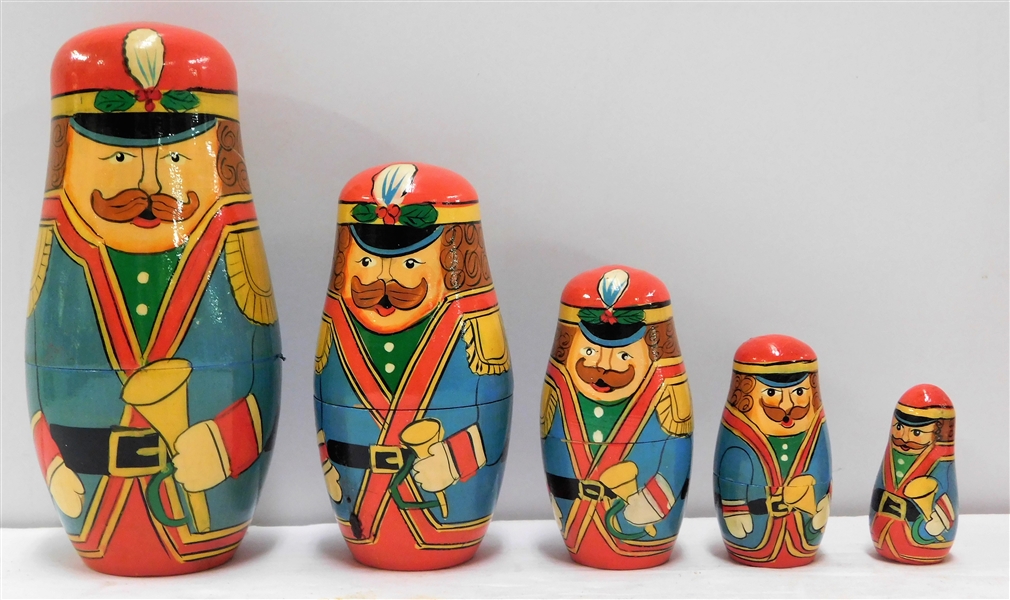 Hand Painted Wood Soldier Nesting Dolls - Largest is 5"
