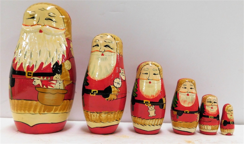 Hand Painted Wood Santa Nesting Dolls - Largest is 7"