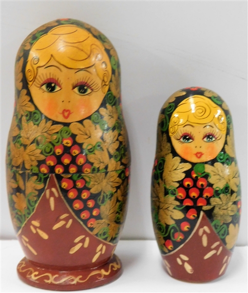 2 Hand Painted Wood Nesting Dolls - Tallest is 5