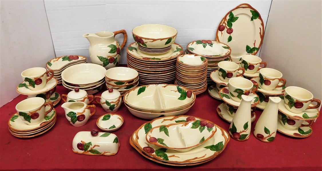 Large Set of 105 Pieces of Franciscan Apple Blossom China including 14" Platter, Dinner Plates, Luncheon Plates (Some with Scratches), Salt & Pepper, Bone Dishes, Divided Dishes, and More 