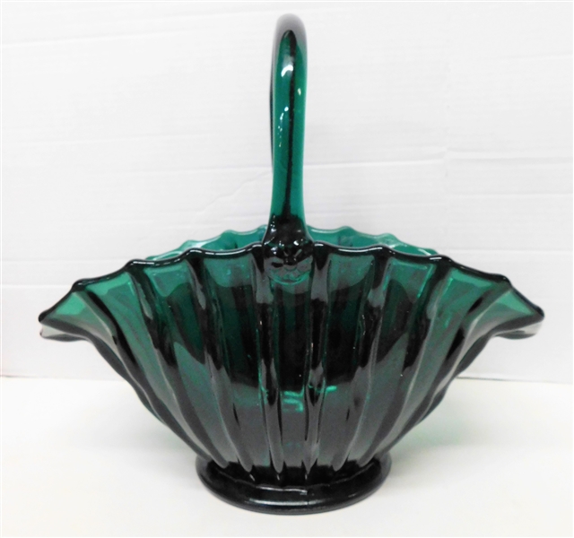 Forest Green Glass Basket - 11" tall 13" by 7"