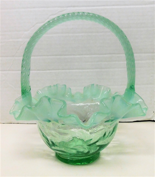 Green Opalescent Glass Basket 5 1/2" Across