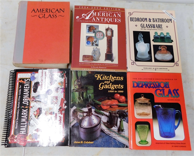6 Collecting Books including Hallmark Ornaments. American Glass, Depression Glass, and Pictorial Price Guide - 6