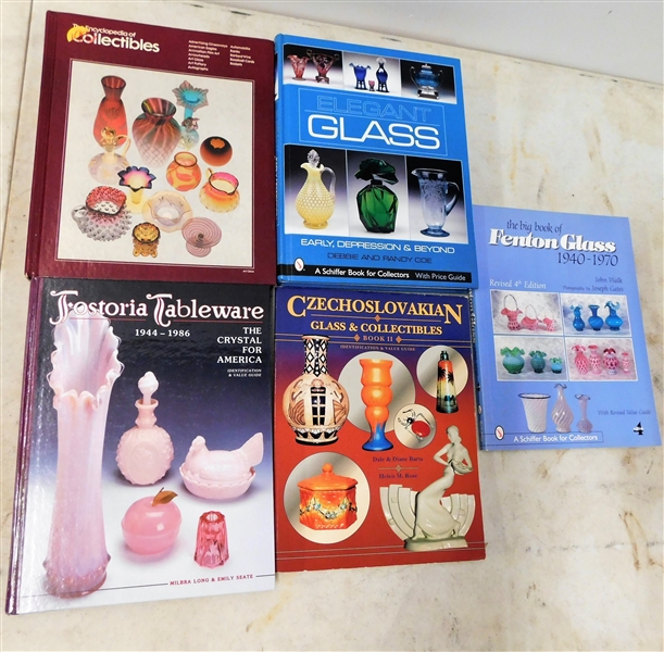 5 Collecting Glassware Books including The Encyclopedia of Collectibles, Fenton Glass, Fostoria, and Other