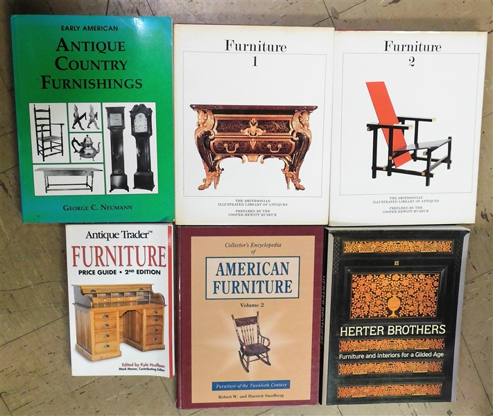 6 Antiques Books including Furniture, Herter Brothers, Cooper Hewitt Museum Furniture 1 and 2, 