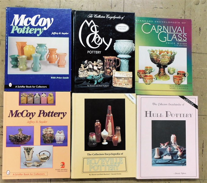 6 Antiques Books including McCoy Pottery, Hull, and Roseville