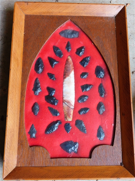 Wood Case with Arrowhead Shaped Cutout - with Black Arrowheads and Large Arrowhead