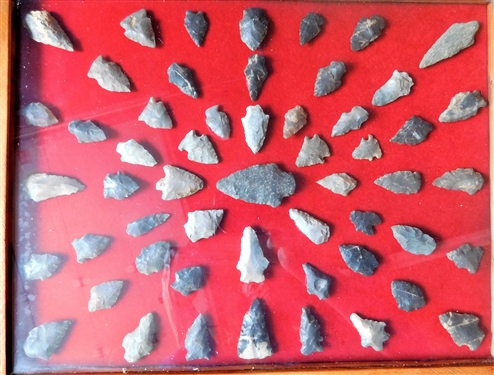 Wood Case of Cherokee Arrowheads - 55
