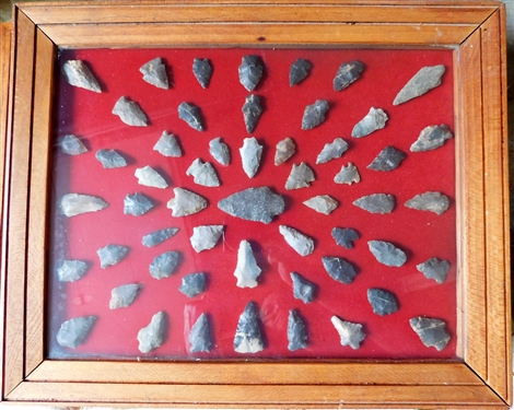 Wood Case of Cherokee Arrowheads - 55