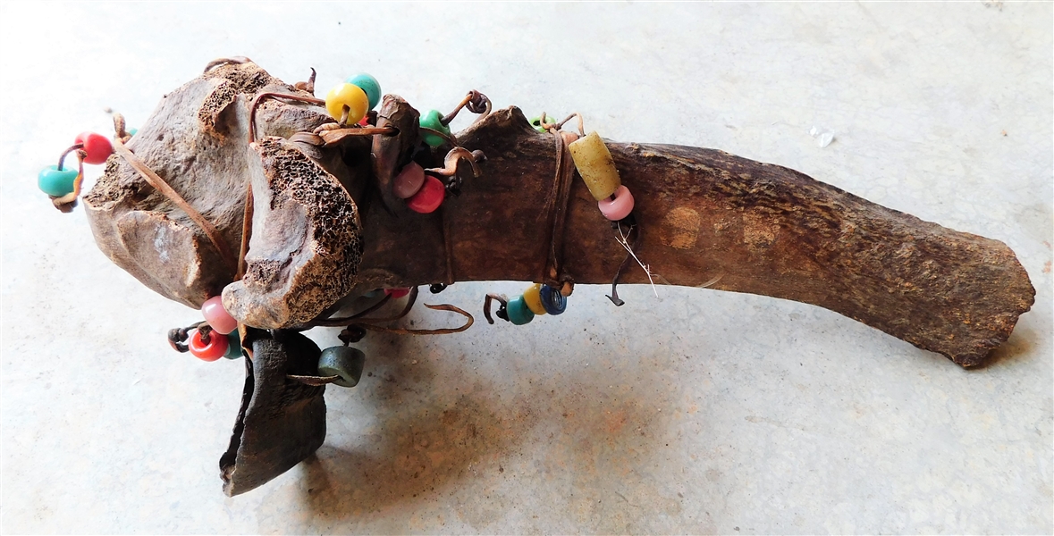 Turn of the Century Native American Deer Hoof, Bone, and Bead Rattle