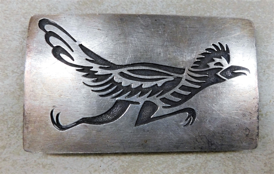 Sterling Silver Native American Road Runner Belt Buckle - 3 1/2" by 2"