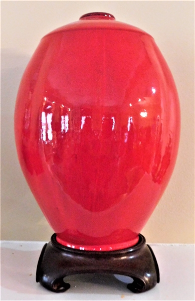 Ben Owen III Chinese Red Melon Vase - Dated 2013 - 9" Tall - Without Wood Base