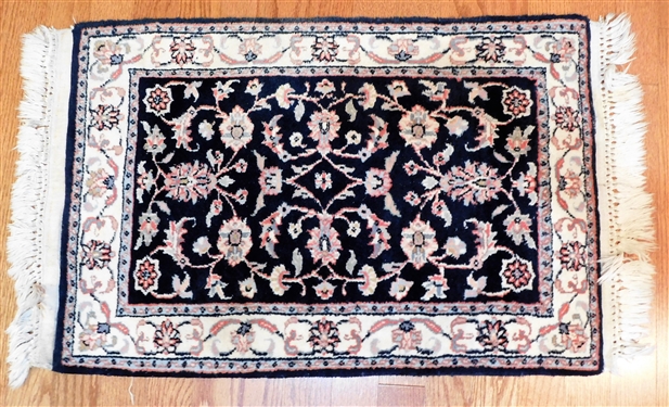 Hand Knotted Navy and Cream Rug - 34" by 23" Edges have Been Reinforced