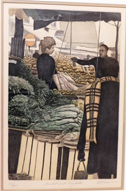 Harold Altman Lithography "Market with Vegetable" Signed and Numbered 72/200 - Framed and matted - Frame Measures 27" by 19 1/2"