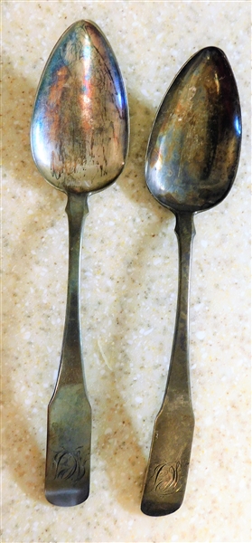 2 Large Coin Silver Spoons - Hallmarked 9" Long
