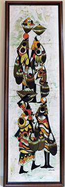 E. Naunuddu - Batik Print on Linen Framed - Frame 59" by 19 1/4"