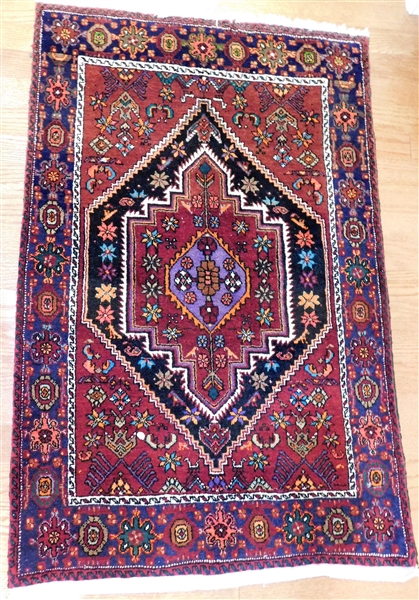 Beautiful Hand Woven Iran Rug - Deep Burgundy, Purple, with Orange Accents - 53" by 34"