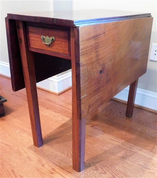 Unusual Walnut Drop Leaf Table with Single Finely Dovetailed Drawer -4 Reeded Legs -Dovetailed Case -  28" tall 29" by 15" Closed - Open Measures 41" Across