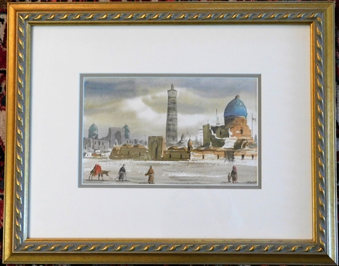 Middle Eastern Artist Signed  Watercolor Painting - Very Nicely Framed and Matted - 16 1/2" by 21"