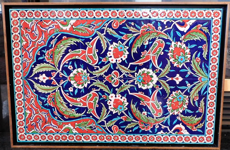 Colorful Hand Painted Persian Tiles Framed - 25 1/4" by 17 1/4" 