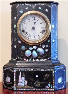 Sessions Abalone Inlaid Metal Clock - 12" tall - No Key