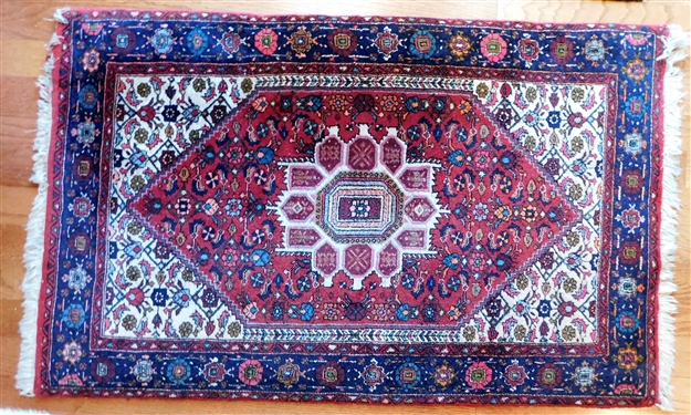 Handmade in Iran Finely Woven Rug - Navy, Red, and Cream - 48" by 30"