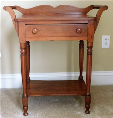 Washstand with Single Dovetailed Drawer - Turned Handles - 31" tall 29" by 16" Handle to Handle - One Side Has Been Repaired