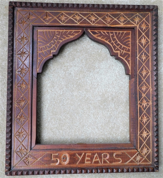 Hand Carved "50 Years" Tramp Art Style Frame - 17" by 15"