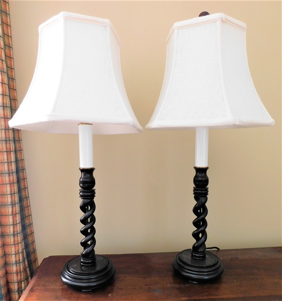 Pair of Wood Open Twist Lamps - 24" tall - Finials are Not the Same