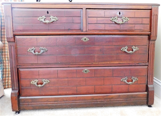 Unusual 2 Over 2 Chest of Drawers with Brick Pattern Drawer Fronts - Pin and Scalloped Drawers - 32 1/2" 40" by 18"