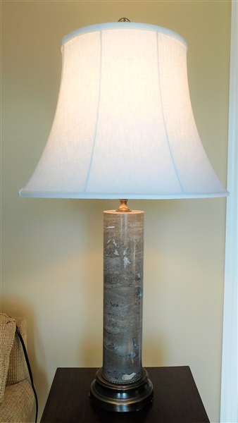 Stone Table Lamp with Light Blue Veining on - Metal Base - 35" tall 