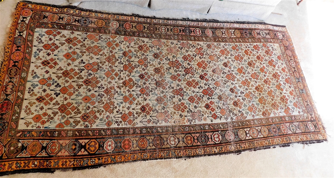 Hand Woven Persian Carpet - Thin - Orange and Cream - 88" by 44" - Some Fraying on One Edge