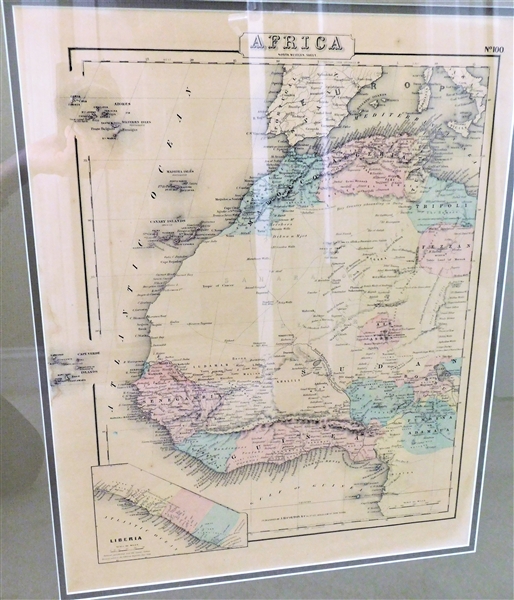 Nicely Framed Map of Africa - No. 100 Published by J.H. Colton & Co New York- June 1849 - Frame Measures 24 1/2" by 21"